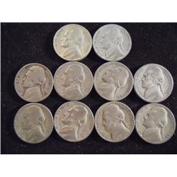 10 ASSORTED 35% SILVER JEFFERSON WAR NICKELS