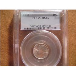 1946 SILVER ROOSEVELT DIME PCGS MS66