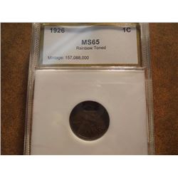 1926 LINCOLN CENT PCI MS65 RAINBOW TONED