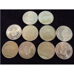 10 ASSORTED CASINO GAMING TOKENS FROM CLOSED CASINOS
