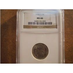 1945-S 35% SILVER JEFFERSON WAR NICKEL NGC MS66