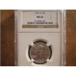 1960-D WASHINGTON SILVER QUARTER NGC MS64