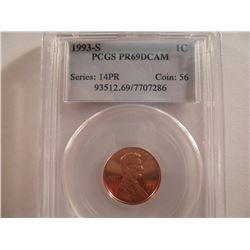 1993-S LINCOLN CENT PCGS PR69 DCAM