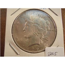 1922 PEACE SILVER DOLLAR UNC