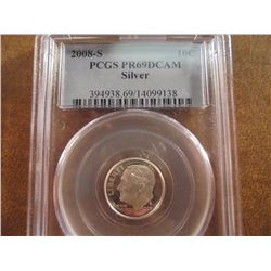 2008-S SILVER ROOSEVELT DIME PCGS PR69 DCAM