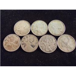 7-ASSORTED 1940'S-50'S CANADA SILVER 25 CENTS