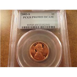 2003-S LINCOLN CENT PCGS PR69RD DCAM