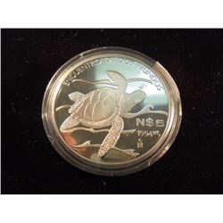 1994 MEXICO SILVER PROOF $5 ENCUENTRO DE DOS MUNDOS, TYPICALLY SELLS FOR OVER $50.00