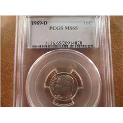 1969-D ROOSEVELT DIME PCGS MS65