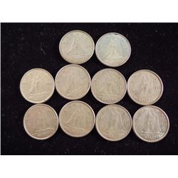 10 ASSORTED 1960'S CANADA SILVER 10 CENTS