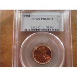 1961 LINCOLN CENT PCGS PR67 RD