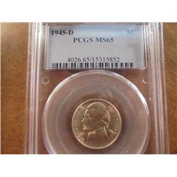 1945-D 35% SILVER JEFFERSON WAR NICKEL PCGS MS65