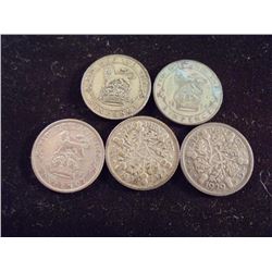 1922,24,26,28 & 29 GREAT BRITAIN SILVER 6 PENCE