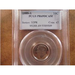 1999-S ROOSEVELT DIME PCGS PR69 DCAM