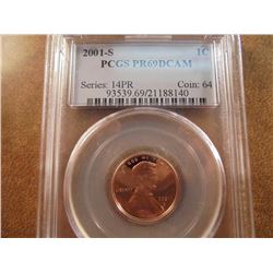2001-S LINCOLN CENT PCGS PR69 DCAM