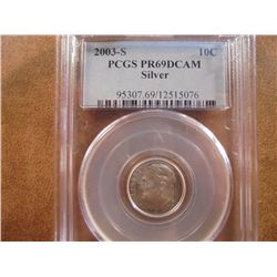 2003-S SILVER ROOSEVELT DIME PCGS PR69 DCAM
