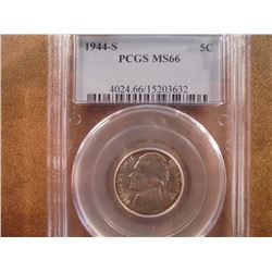 1944-S 35% SILVER JEFFERSON WAR NICKEL PCGS MS66