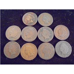 10 ASSORTED 1890'S INDIAN HEAD CENTS