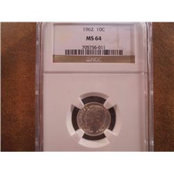 1962 SILVER ROOSEVELT DIME NGC MS64