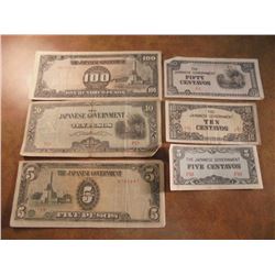 5,10 & 50 CENTAVOS, 5,10 & 100 PESOS WWII JAPANESE INVASION CURRENCY