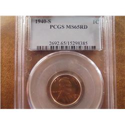 1940-S LINCOLN CENT PCGS MS65RD