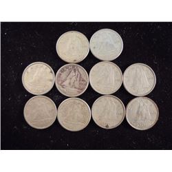 10 ASSORTED 1950'S CANADA SILVER 10 CENTS