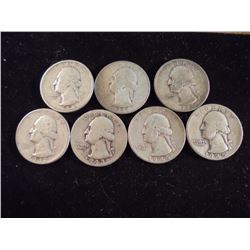 7 ASSORTED 1930'S & 40'S WASHINGTON SILVER 1/4'S
