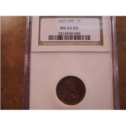 1965 SMS LINCOLN CENT NGC MS64RD