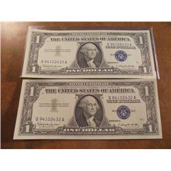 2-1957-B $1 SILVER CERTIFICATES CRISP UNC CONSECUTIVE SERIAL  #'S