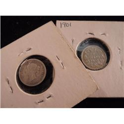 1881-H & 1901 CANADA SILVER 5 CENTS