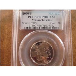 2000-S MASSACHUSETTS QUARTER PCGS PR69 DCAM