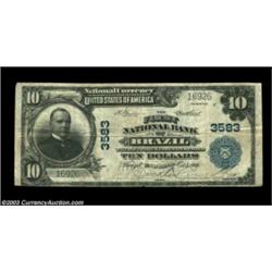 Brazil, IN - $10 1902 Plain Back Fr. 626 First NB of Brazil Ch. # 3583A second large size example fr
