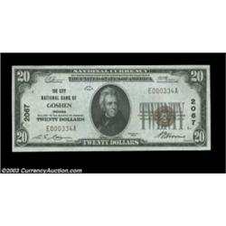 Goshen, IN - $20 1929 Ty. 1 City NB of Goshen Ch. # 2067Well margined, bright, and with its original