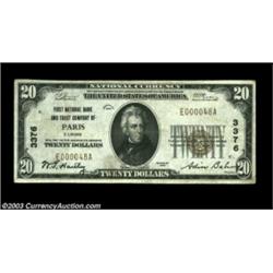 Paris, IL - $20 1929 Ty. 1 First NB & TC of Paris Ch. # 3376Very Fine+, from this bank's scarcer sec