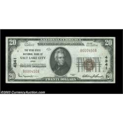 Salt Lake City, UT - $20 1929 Ty. 1 Utah State NB of Salt Lake City Ch. # 4341Other than some minor.