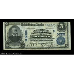 Richmond, VA - $5 1902 Plain Back Fr. 606 American NB of Richmond Ch. # (S)5229A strictly original m
