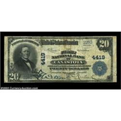 Canastota, NY - $20 1902 Plain Back Fr. 653 The First NB Ch. # 4419A very scarce Madison County bank