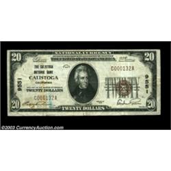 Calistoga, CA - $20 1929 Ty. 1 The Calistoga NB Ch. # 9551Do not be misled by the three Calistoga no