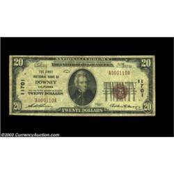 Downey, CA - $20 1929 Ty. 1 First NB of Downey Ch. # 11701A very scarce one bank community in Los An