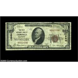 Fairfield, CA - $10 1929 Ty. 1 First NB of Fairfield Ch. # 10984A one bank town with a tiny small si