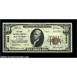 Hanford, CA - $10 1929 Ty. 2 First NB of Hanford Ch. # 5863This example is new to the census, which.