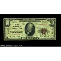 Los Altos, CA - $10 1929 Ty. 1 The First NB Ch. # 11522A very scarce Santa Clara County bank, from a