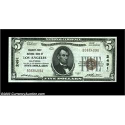 Los Angeles, CA - $5 1929 Ty. 1 Security-First NB Ch. # 2491A very nice Choice-Gem Crisp Uncirculate