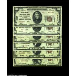 Half Dozen Small Size Los Angeles Notes.Los Angeles, CA - $5 1929 Ty. 1, $20 1929 Ty. 1 Security-Fir