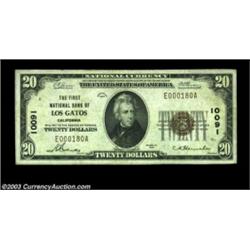 Los Gatos, CA - $20 1929 Ty. 1 The First NB Ch. # 10091A very much in demand Santa Clara County bank