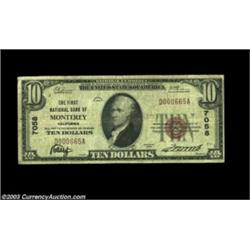 Monterey, CA - $10 1929 Ty. 1 First NB of Monterey Ch. # 7058A problem-free Fine example from this e