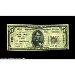 Oakdale, CA - $5 1929 Ty. 2 First NB of Oakdale Ch. # 7502Fine+, a nice type two from here. Importan