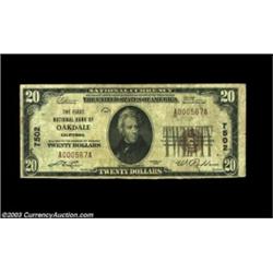 Oakdale, CA - $20 1929 Ty. 1 First N of Oakdale Ch. # 7502A nice Stanislaus County note that is one.