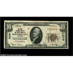 Redwood City, CA - $10 1929 Ty. 1 First NB of San Mateo County at Redwood City Ch. # 7279A nice comp