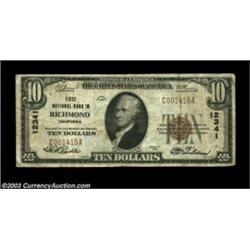 Richmond, CA - $10 1929 Ty. 1 First NB in Richmond Ch. # 12341A lovely small size Ten from a Contra.
